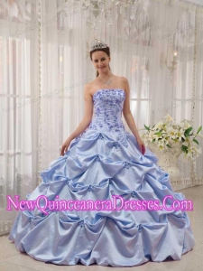 Plus Size Lilac Ball Gown Strapless Floor-length Taffeta with Appliques Quinceanera Dresses