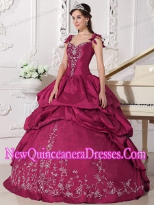 Plus Size Red Ball Gown Straps Floor-length Taffeta with Embroidery Quinceanera Dresses