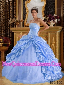 Pretty Ball Gown Floor-length Taffeta and Tulle Beading Sweet 15 Dresses in Baby Blue