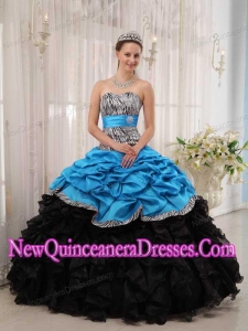 Retty Brand New Aqua and Black Ball Gown Sweetheart Floor-length Quinceanera Dress