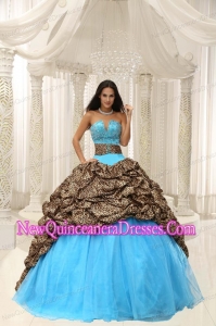 Retty Leopard and Organza Beading Decorate Sweetheart Neckline Quinceanera Dress