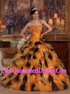 Retty Orange and Black Ball Gown Strapless Floor-length Organza Quinceanera Dress