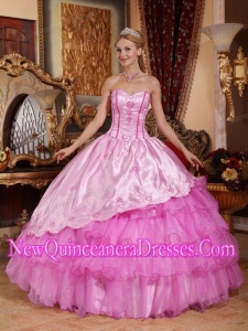 Retty Pink Ball Gown Sweetheart Floor-length Taffeta and Oragnza Embroidery Quinceanera Dress