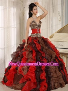 Retty Wholesale Multi-color 2013 Quinceanera Dress V-neck Ruffles With Leopard and Beading