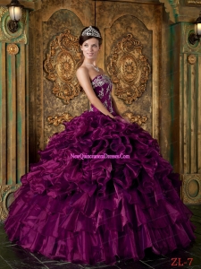 Ruffles Eggplant Purple Ball Gown Organza Pretty Sweet 15 Dresses