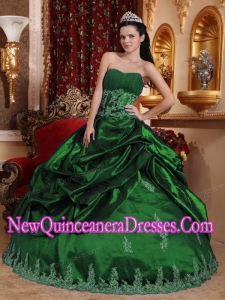 Simple Quinceanera Dresses In Green With Ball Gown Sweetheart Taffeta Appliques
