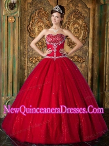 Simple Quinceanera Dresses In Wine Red With Sweetheart Beading Tulle