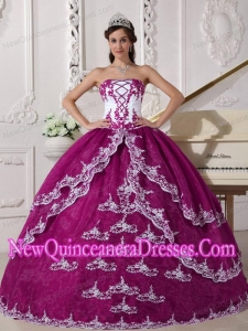 Strapless Floor-length Organza Appliques Puffy Sweet 16 Gowns in Fuchsia and White