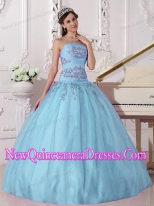 Teal Ball Gown Quinceanera Dress With Pick-ups For Custom Made Taffeta