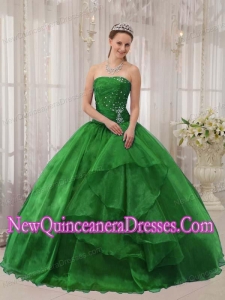 A Green Ball Gown Strapless Organza Beading Simple Quinceanera Dresses