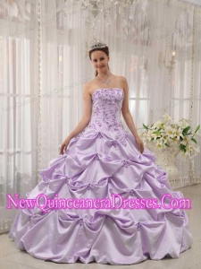 A Lavender Ball Gown Strapless With Taffeta Appliques Simple Quinceanera Dresses