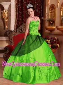 A Spring Green Sweetheart Satin Embroidery with Beading Simple Quinceanera Dresses