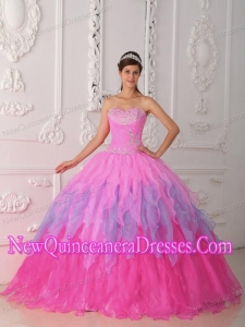 Ball Gown Sweetheart Organza Beading and Ruch Pretty Sweet 15 Dresses in Baby Pink