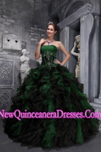 Exclusive Strapless Taffeta and Organza Appliques and Ruffles Multi-color Modest Sweet 15 Dresses
