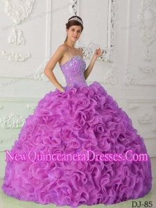 Lilac Ball Gown Strapless Organza Beading Pretty Sweet 15 Dresses