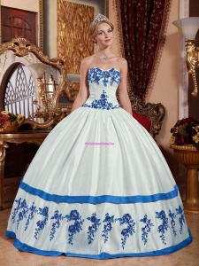 Plus Size White and Blue Sweetheart Floor-length Taffeta with Appliques Quinceanera Dresses