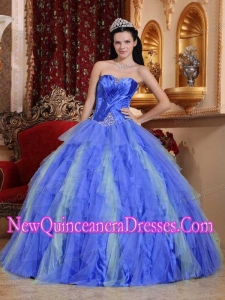 Pretty Ball Gown Sweetheart Tulle Beading Sweet 15 Dresses in Blue