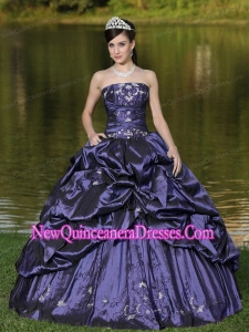 Puffy Beaded Custom Size Strapless Sweet 16 Gowns Decorate With Blue
