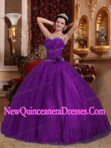 Purple Ball Gown Floor-length Tulle Beading Popular Quinceanera Gowns with Sweetheart