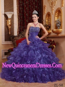 Purple Ball Gown Strapless Floor-length Organza Popular Quinceanera Gowns with Beading