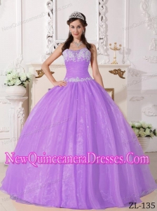 Purple Ball Gown Strapless Floor-length Taffeta and Organza Popular Quinceanera Gowns with Appliques