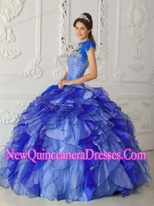 Royal Blue Ball Gown Strapless Satin and Organza Beading Pretty Sweet 15 Dresses