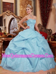 Simple Quinceanera Dresses In Blue Ball Gown Strapless Organza Appliques