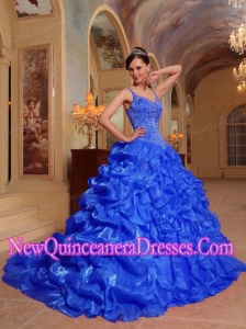 Simple Quinceanera Dresses In Blue With Spaghetti Straps Organza Embroidery