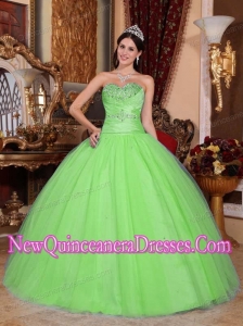 Spring Green Ball Gown Sweetheart Tulle and Taffeta Beading and Ruch Popular Quinceanera Gowns