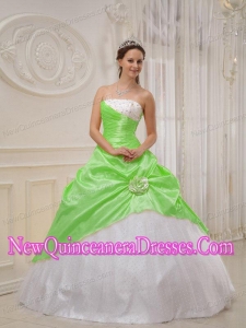 Spring Green and White Strapless Beading Pretty Sweet 15 Dresses