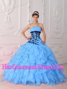 Strapless Appliques and Ruffles Aqua Blue Pretty Sweet 15 Dresses