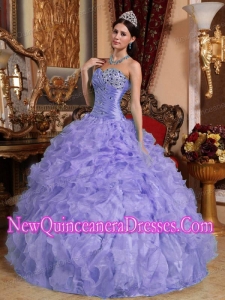 Sweetheart Purple Ball Gown Organza Beading and Ruffles Puffy Sweet 16 Gowns