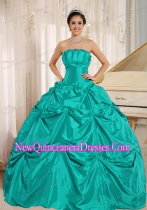 Turquoise Ball Gown Exquisive Sweet 16 Dresses With Pick-ups For Custom Made Taffeta