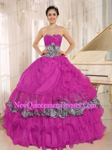 Wholesale Hot Pink Sweetheart Ruffles Cute Sweet 15 Dresses With Zebra and Beading