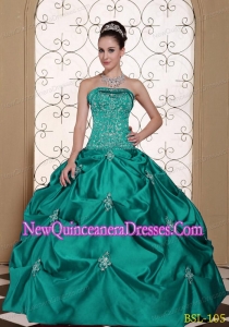 Cheap Strapless Embroidery Quinceanera Dress with Pick-ups