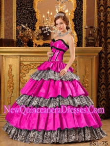 Popular Ball Gown Sweetheart Floor-length Taffeta Ruffles Hot Pink Quinceanera Dress