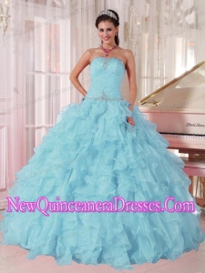 2014 Light Blue Quinceanera Dress with Beading and Ruffles
