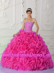 Ball Gown Organza Hot Pink 2013 Quinceanera Dresses with Beading and Ruffles