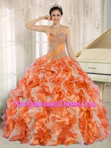 Beaded and Ruffles For 2014 Orange Sweetheart Quinceanera Dress