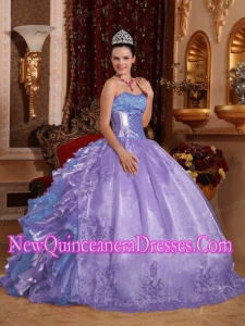 Ball Gown Strapless Ruffles Organza Embroidery Lavender Perfect Quinceanera Dresses