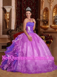 Ball Gown Strapless Ruffles and Beading Lilac Elegant Quinceanera Dresses