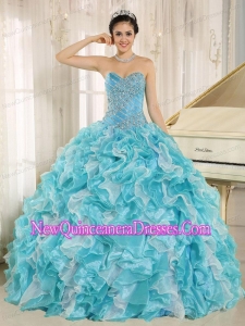 Beaded Ruffles For Aqua Blue Popular Quinceanera Gowns