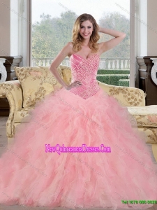 2015 Top Seller Baby Pink Quinceanera Dresses with Beading and Ruffles