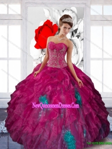 2015 Top Seller Sweetheart Appliques and Ruffles Quinceanera Dresses in Multi Color