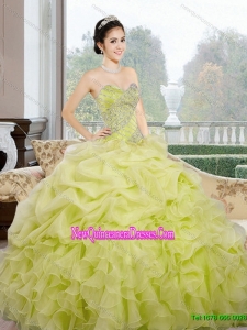 2015 Wonderful Sweetheart Yellow Green Quinceanera Dresses with Ruffles and Pick Ups