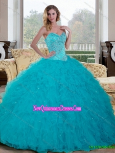 Luxurious Beading and Ruffles Sweetheart 2015 Quinceanera Dresses in Teal