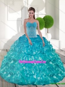 Luxurious Sweetheart Teal Sweet 15 Dresses with Appliques and Ruffled Layers