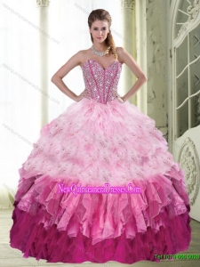 Popular Ball Gown Sweetheart Beading and Ruffled Layers Multi Color Quinceanera Dress for 2015