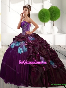 Top Seller Sweetheart 2015 Quinceanera Dresses with Appliques and Pick Ups