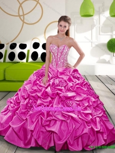 2015 Classical Fuchsia Dress for Quince with Beading and Pick Ups